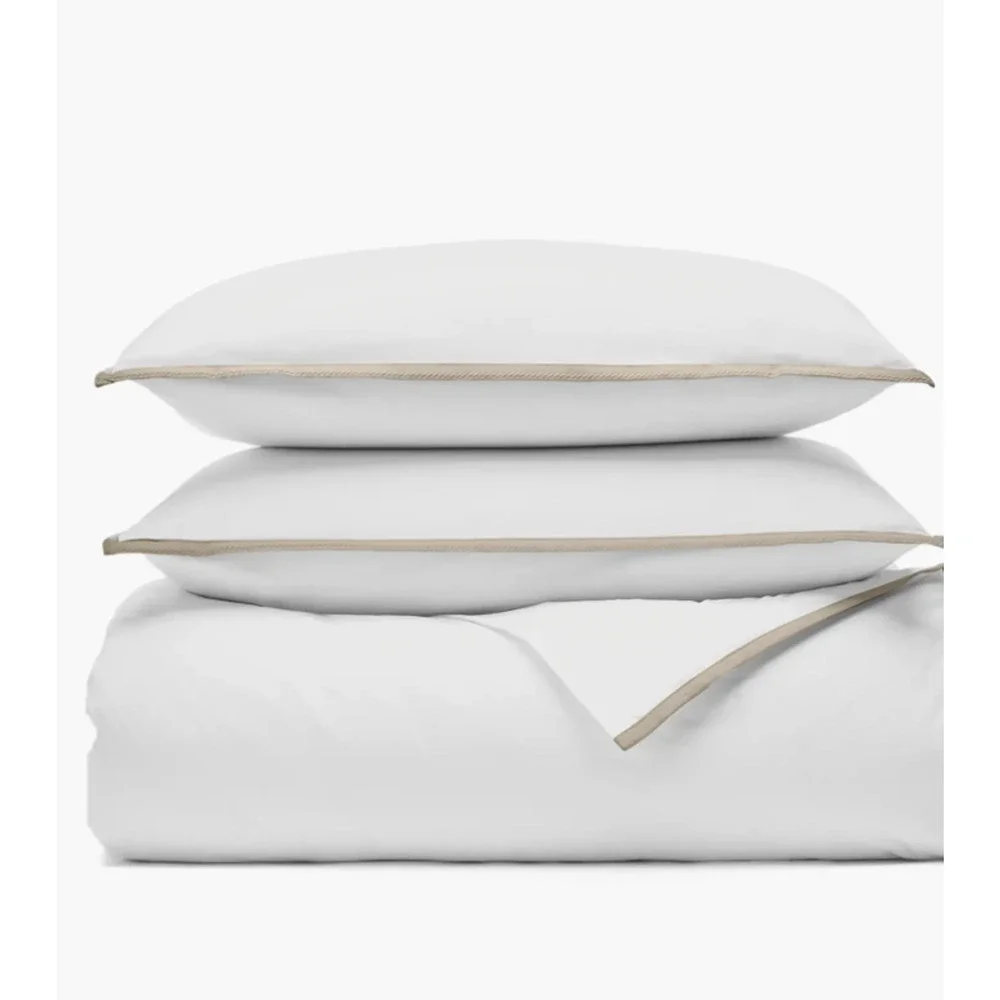 New Boll & Branch Luxury Framed Percale King Duvet Set White & Oak